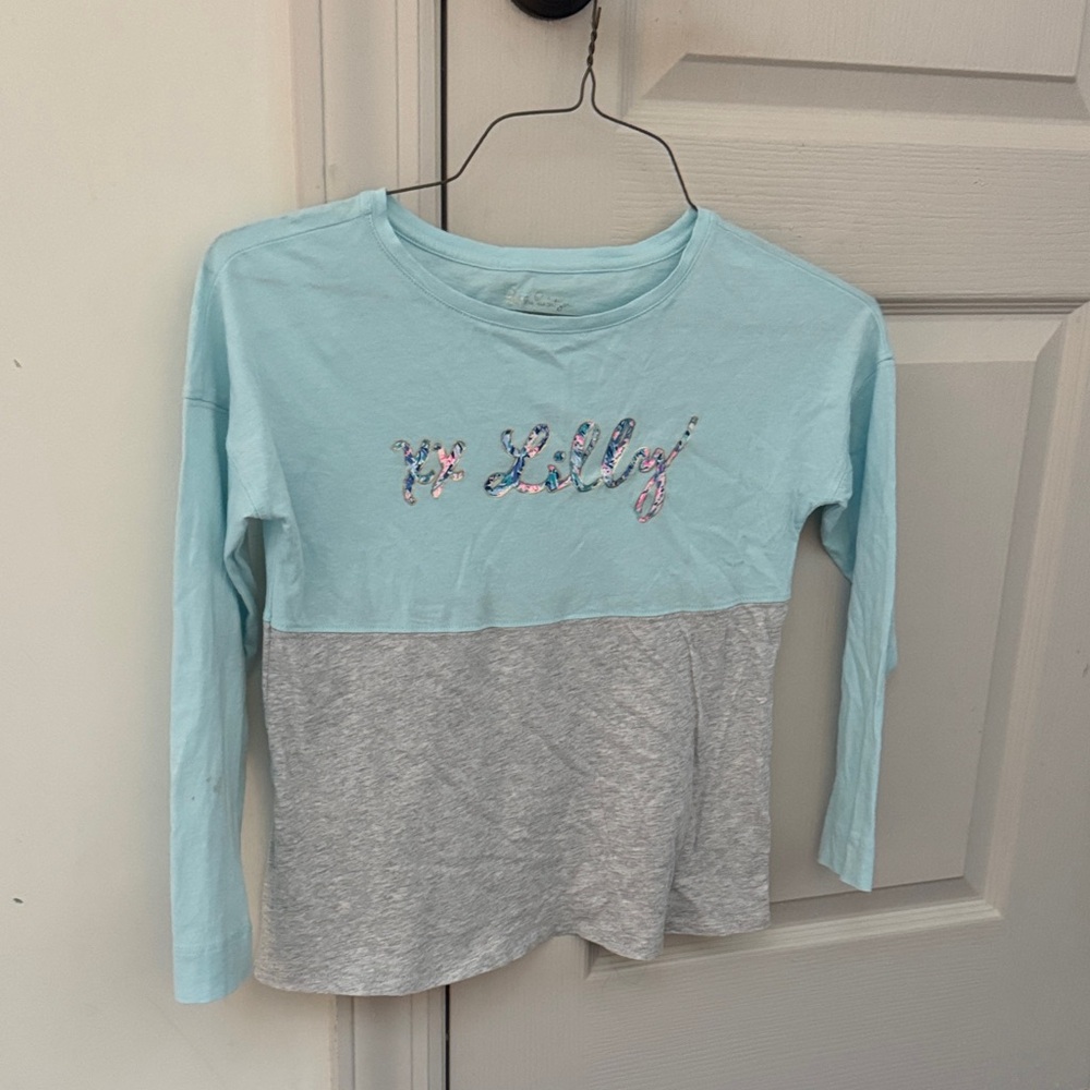 Lilly Pulitzer Kids Aqua and Heather Gray Long Sleeve Tee